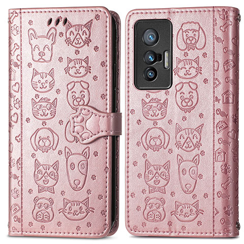 Funda de Cuero Cartera con Soporte Patron de Moda Carcasa S03D para Vivo X70t Oro Rosa