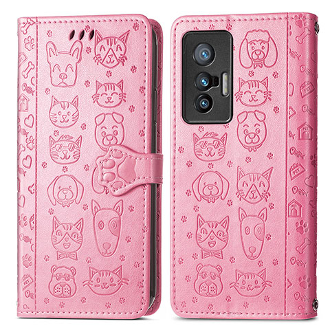 Funda de Cuero Cartera con Soporte Patron de Moda Carcasa S03D para Vivo X70t Rosa