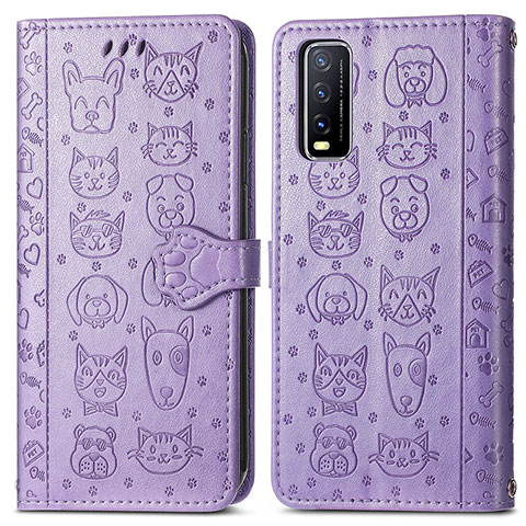 Funda de Cuero Cartera con Soporte Patron de Moda Carcasa S03D para Vivo Y11s Morado