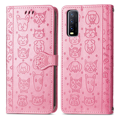 Funda de Cuero Cartera con Soporte Patron de Moda Carcasa S03D para Vivo Y11s Rosa