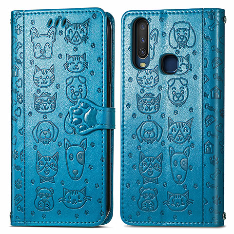 Funda de Cuero Cartera con Soporte Patron de Moda Carcasa S03D para Vivo Y12 Azul