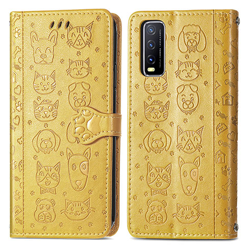 Funda de Cuero Cartera con Soporte Patron de Moda Carcasa S03D para Vivo Y12A Amarillo