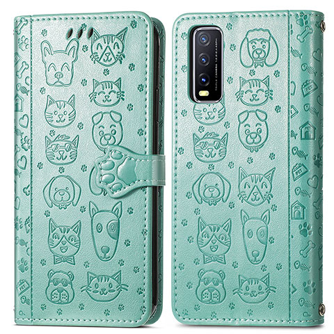 Funda de Cuero Cartera con Soporte Patron de Moda Carcasa S03D para Vivo Y12s (2021) Verde