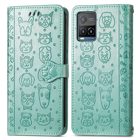 Funda de Cuero Cartera con Soporte Patron de Moda Carcasa S03D para Vivo Y21a Verde