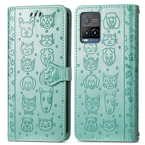 Funda de Cuero Cartera con Soporte Patron de Moda Carcasa S03D para Vivo Y21G Verde