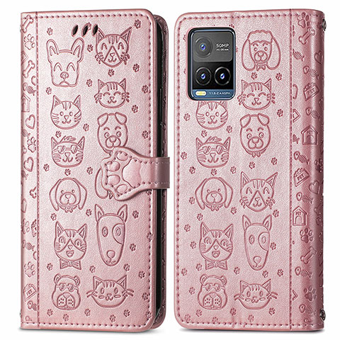 Funda de Cuero Cartera con Soporte Patron de Moda Carcasa S03D para Vivo Y21t Oro Rosa