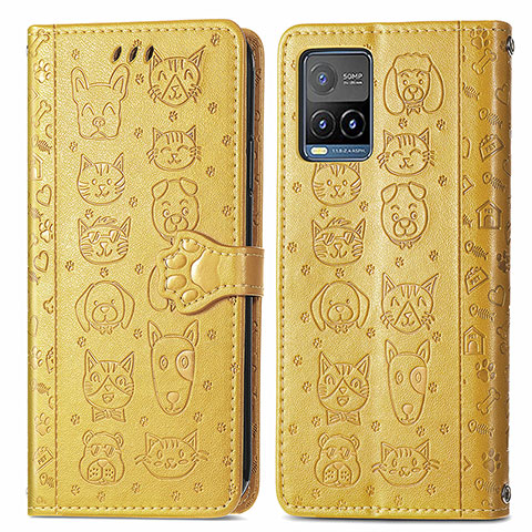 Funda de Cuero Cartera con Soporte Patron de Moda Carcasa S03D para Vivo Y32 4G Amarillo