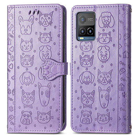 Funda de Cuero Cartera con Soporte Patron de Moda Carcasa S03D para Vivo Y32 4G Morado