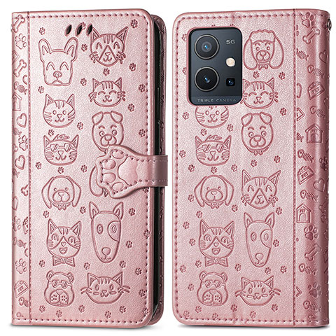 Funda de Cuero Cartera con Soporte Patron de Moda Carcasa S03D para Vivo Y33e 5G Oro Rosa