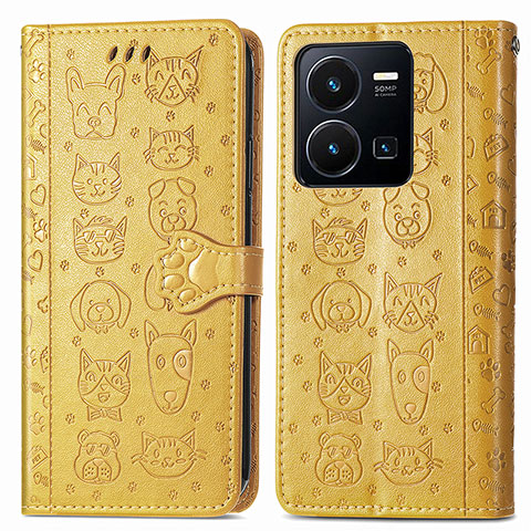 Funda de Cuero Cartera con Soporte Patron de Moda Carcasa S03D para Vivo Y35 4G Amarillo