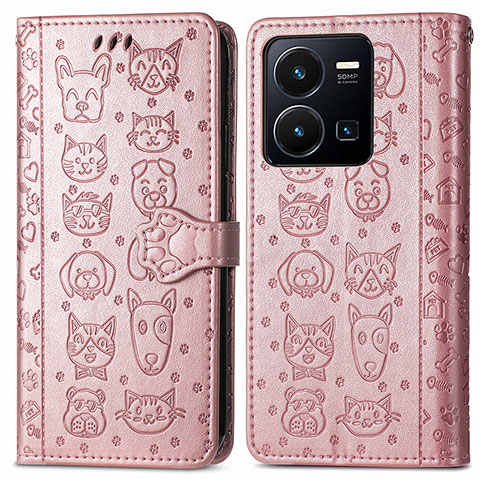 Funda de Cuero Cartera con Soporte Patron de Moda Carcasa S03D para Vivo Y35 4G Oro Rosa