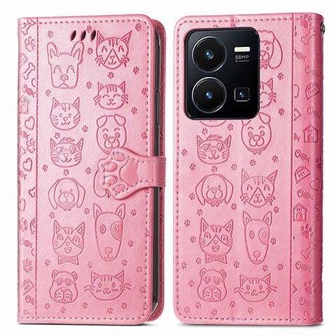 Funda de Cuero Cartera con Soporte Patron de Moda Carcasa S03D para Vivo Y35 4G Rosa