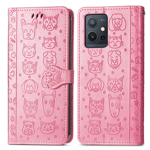 Funda de Cuero Cartera con Soporte Patron de Moda Carcasa S03D para Vivo Y52t 5G Rosa