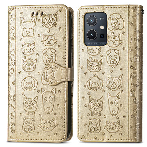 Funda de Cuero Cartera con Soporte Patron de Moda Carcasa S03D para Vivo Y55 5G Oro