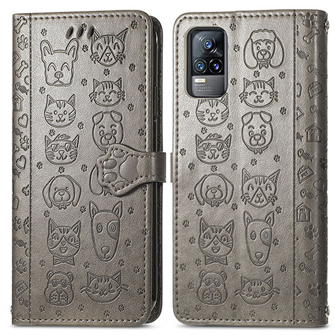 Funda de Cuero Cartera con Soporte Patron de Moda Carcasa S03D para Vivo Y73 (2021) Gris