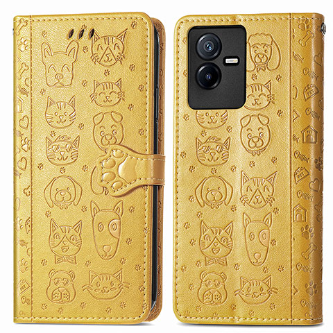 Funda de Cuero Cartera con Soporte Patron de Moda Carcasa S03D para Vivo Y73t Amarillo