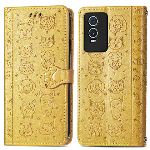 Funda de Cuero Cartera con Soporte Patron de Moda Carcasa S03D para Vivo Y74s 5G Amarillo