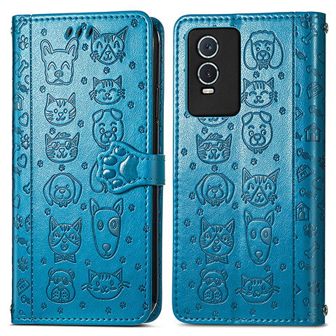 Funda de Cuero Cartera con Soporte Patron de Moda Carcasa S03D para Vivo Y74s 5G Azul