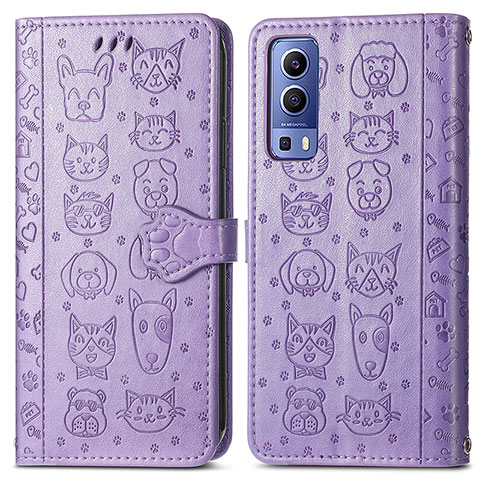 Funda de Cuero Cartera con Soporte Patron de Moda Carcasa S03D para Vivo Y75s 5G Morado