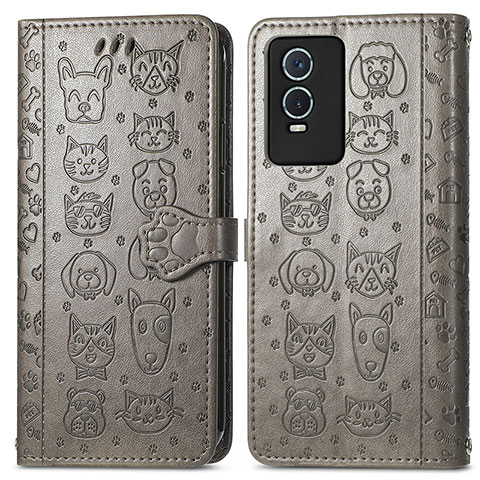 Funda de Cuero Cartera con Soporte Patron de Moda Carcasa S03D para Vivo Y76s 5G Gris