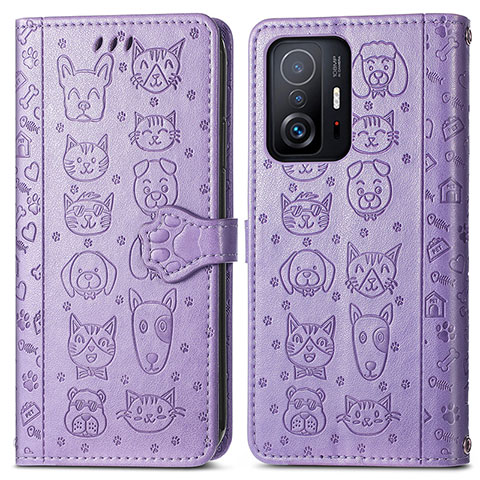 Funda de Cuero Cartera con Soporte Patron de Moda Carcasa S03D para Xiaomi Mi 11T 5G Morado