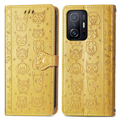 Funda de Cuero Cartera con Soporte Patron de Moda Carcasa S03D para Xiaomi Mi 11T Pro 5G Amarillo