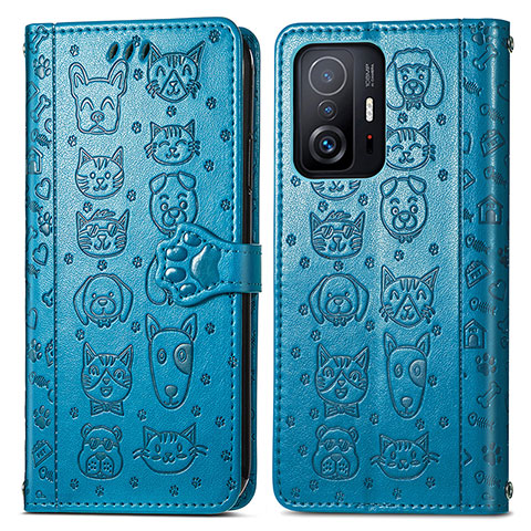 Funda de Cuero Cartera con Soporte Patron de Moda Carcasa S03D para Xiaomi Mi 11T Pro 5G Azul