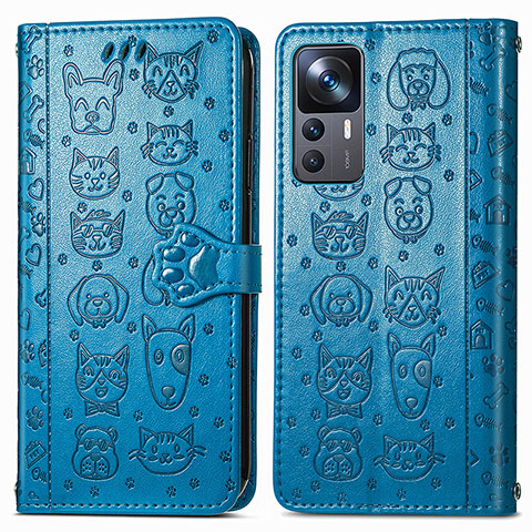 Funda de Cuero Cartera con Soporte Patron de Moda Carcasa S03D para Xiaomi Mi 12T Pro 5G Azul