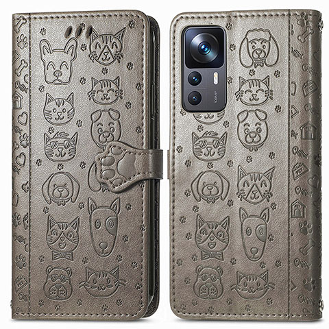 Funda de Cuero Cartera con Soporte Patron de Moda Carcasa S03D para Xiaomi Mi 12T Pro 5G Gris