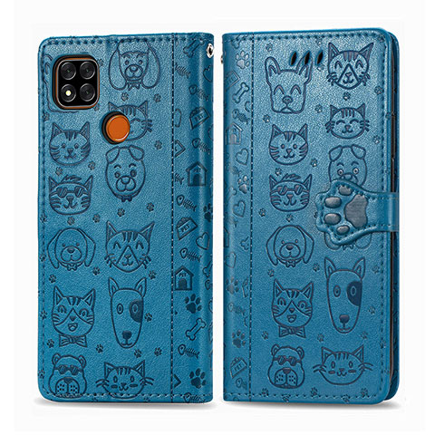 Funda de Cuero Cartera con Soporte Patron de Moda Carcasa S03D para Xiaomi POCO C3 Azul