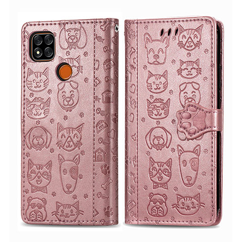 Funda de Cuero Cartera con Soporte Patron de Moda Carcasa S03D para Xiaomi POCO C3 Oro Rosa