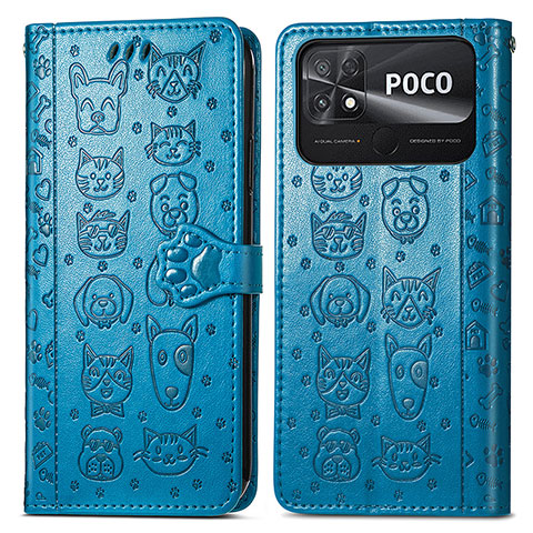 Funda de Cuero Cartera con Soporte Patron de Moda Carcasa S03D para Xiaomi Poco C40 Azul