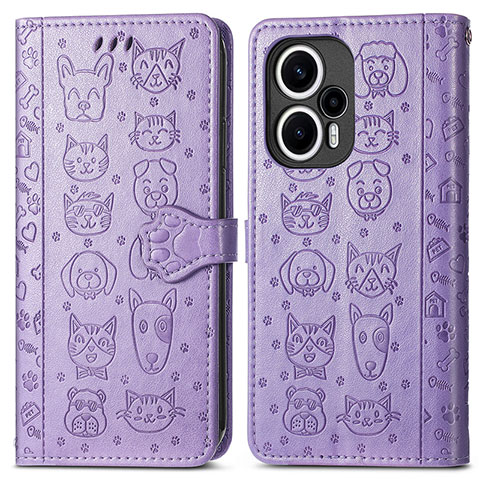 Funda de Cuero Cartera con Soporte Patron de Moda Carcasa S03D para Xiaomi Poco F5 5G Morado