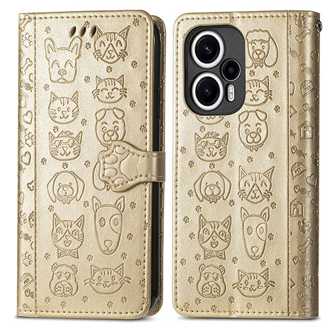 Funda de Cuero Cartera con Soporte Patron de Moda Carcasa S03D para Xiaomi Poco F5 5G Oro