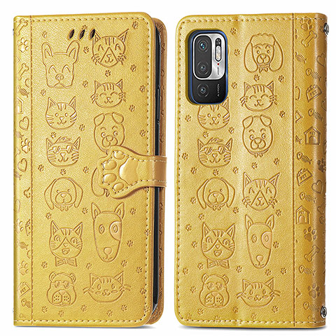 Funda de Cuero Cartera con Soporte Patron de Moda Carcasa S03D para Xiaomi POCO M3 Pro 5G Amarillo