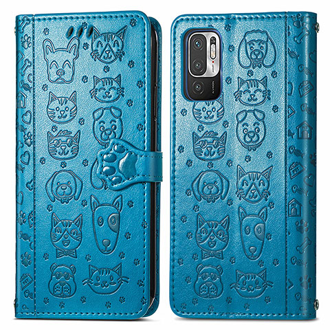 Funda de Cuero Cartera con Soporte Patron de Moda Carcasa S03D para Xiaomi POCO M3 Pro 5G Azul