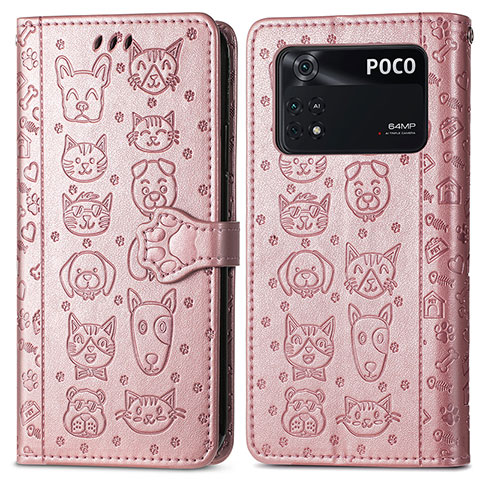 Funda de Cuero Cartera con Soporte Patron de Moda Carcasa S03D para Xiaomi Poco M4 Pro 4G Rosa