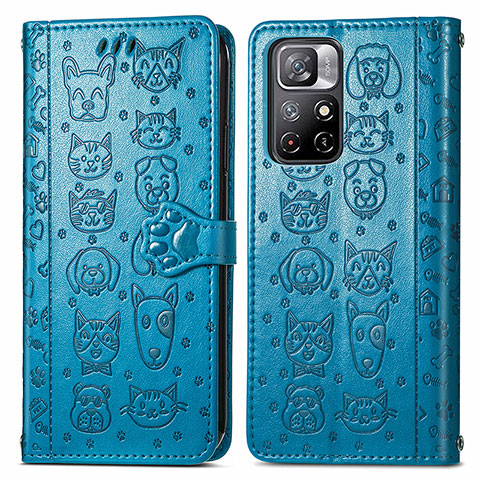 Funda de Cuero Cartera con Soporte Patron de Moda Carcasa S03D para Xiaomi Poco M4 Pro 5G Azul