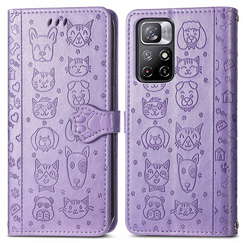 Funda de Cuero Cartera con Soporte Patron de Moda Carcasa S03D para Xiaomi Poco M4 Pro 5G Morado