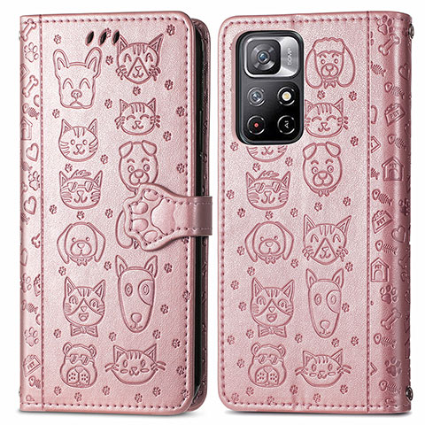 Funda de Cuero Cartera con Soporte Patron de Moda Carcasa S03D para Xiaomi Poco M4 Pro 5G Oro Rosa