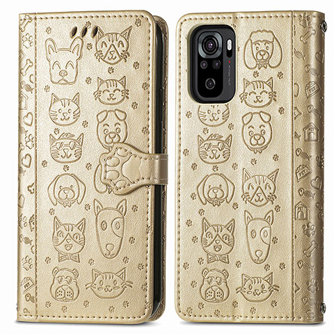 Funda de Cuero Cartera con Soporte Patron de Moda Carcasa S03D para Xiaomi Poco M5S Oro