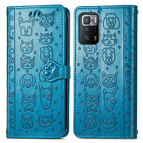 Funda de Cuero Cartera con Soporte Patron de Moda Carcasa S03D para Xiaomi Poco X3 GT 5G Azul