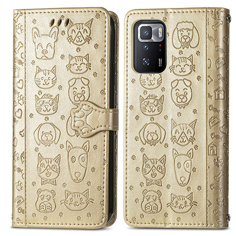 Funda de Cuero Cartera con Soporte Patron de Moda Carcasa S03D para Xiaomi Poco X3 GT 5G Oro