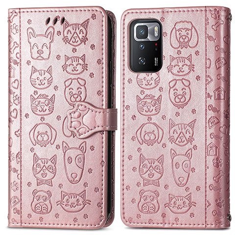 Funda de Cuero Cartera con Soporte Patron de Moda Carcasa S03D para Xiaomi Poco X3 GT 5G Oro Rosa