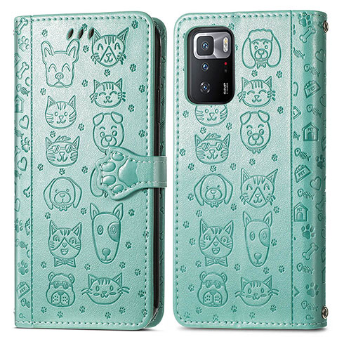 Funda de Cuero Cartera con Soporte Patron de Moda Carcasa S03D para Xiaomi Poco X3 GT 5G Verde