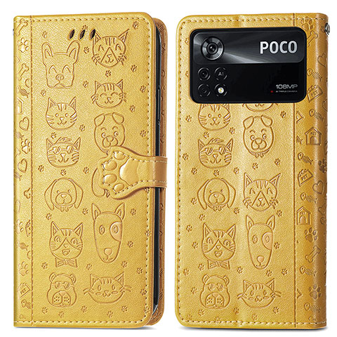 Funda de Cuero Cartera con Soporte Patron de Moda Carcasa S03D para Xiaomi Poco X4 Pro 5G Amarillo