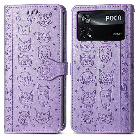 Funda de Cuero Cartera con Soporte Patron de Moda Carcasa S03D para Xiaomi Poco X4 Pro 5G Morado