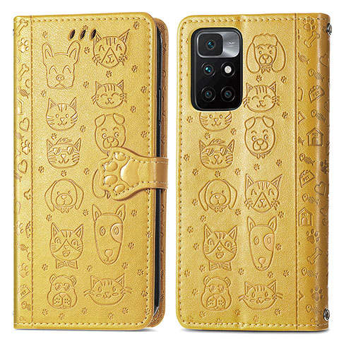 Funda de Cuero Cartera con Soporte Patron de Moda Carcasa S03D para Xiaomi Redmi 10 4G Amarillo