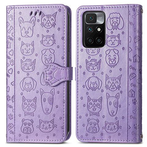 Funda de Cuero Cartera con Soporte Patron de Moda Carcasa S03D para Xiaomi Redmi 10 4G Morado