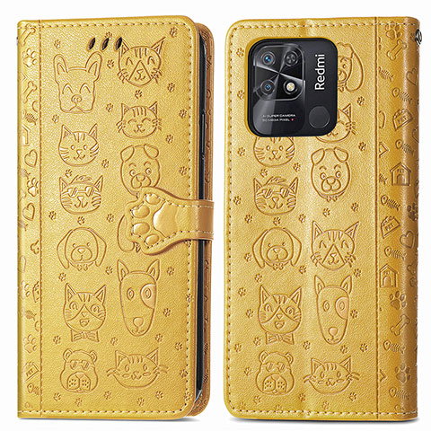 Funda de Cuero Cartera con Soporte Patron de Moda Carcasa S03D para Xiaomi Redmi 10 India Amarillo